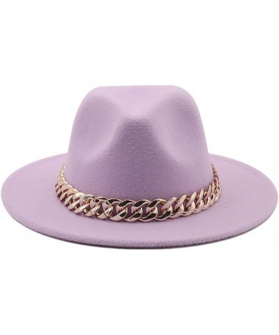 Women Fedora Hat Gold Chain Felted Hat Men Jazz Cap Ladies Church Party Panama Wide Brim Hat Violet $20.28 Fedoras