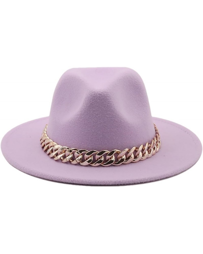 Women Fedora Hat Gold Chain Felted Hat Men Jazz Cap Ladies Church Party Panama Wide Brim Hat Violet $20.28 Fedoras