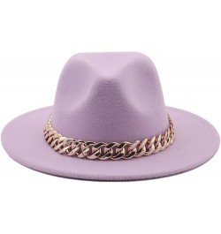 Women Fedora Hat Gold Chain Felted Hat Men Jazz Cap Ladies Church Party Panama Wide Brim Hat Violet $20.28 Fedoras