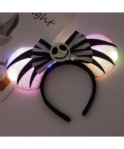 Halloween Sequined Bow Skull Glowing Headband Flash Spider Hair Accessories For Halloween Party Costume Cosplay (White) White...