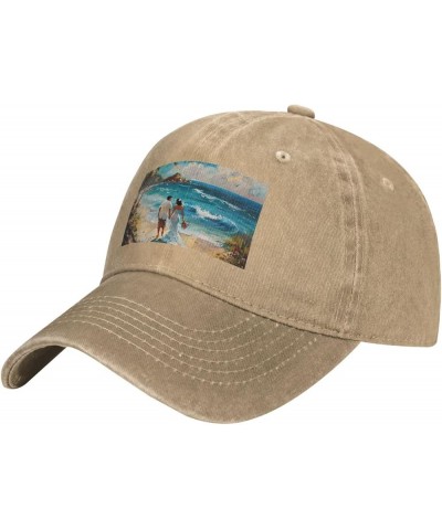 Romantic Beach Print Washed Cowboy Baseball Cap for Adults Adjustable Caps Fashion Cap A Sun Hat Natural $11.59 Baseball Caps