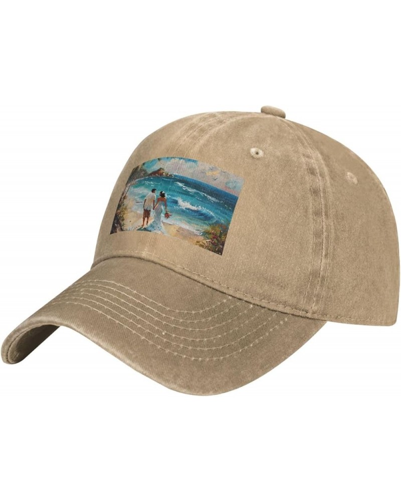 Romantic Beach Print Washed Cowboy Baseball Cap for Adults Adjustable Caps Fashion Cap A Sun Hat Natural $11.59 Baseball Caps