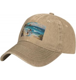 Romantic Beach Print Washed Cowboy Baseball Cap for Adults Adjustable Caps Fashion Cap A Sun Hat Natural $11.59 Baseball Caps