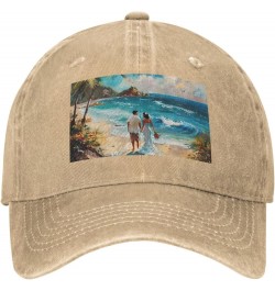 Romantic Beach Print Washed Cowboy Baseball Cap for Adults Adjustable Caps Fashion Cap A Sun Hat Natural $11.59 Baseball Caps