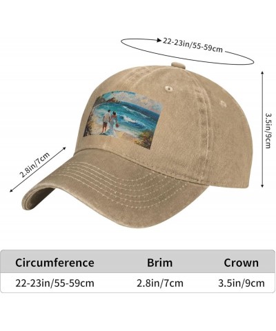 Romantic Beach Print Washed Cowboy Baseball Cap for Adults Adjustable Caps Fashion Cap A Sun Hat Natural $11.59 Baseball Caps