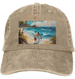 Romantic Beach Print Washed Cowboy Baseball Cap for Adults Adjustable Caps Fashion Cap A Sun Hat Natural $11.59 Baseball Caps