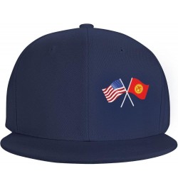 American and Kyrgyzstan Flag Flat Brim Cap Unisex Flat Bill Baseball Cap Navy Blue $17.96 Baseball Caps