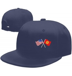 American and Kyrgyzstan Flag Flat Brim Cap Unisex Flat Bill Baseball Cap Navy Blue $17.96 Baseball Caps