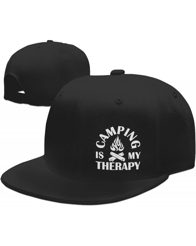 Camping is My Therapy Hat Flat Bill Baseball Cap Hip Hop Style Flat Visor Hats Adjustable Cool Black Cap Unisex Black $10.73 ...