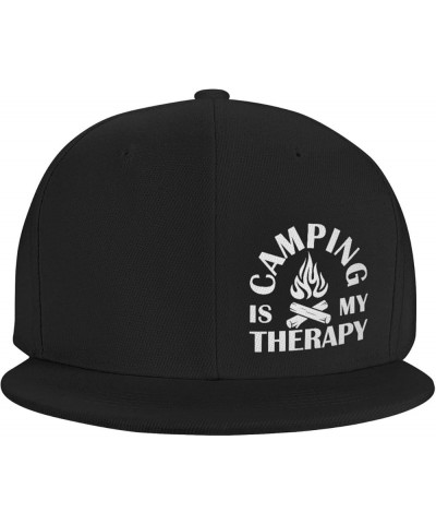 Camping is My Therapy Hat Flat Bill Baseball Cap Hip Hop Style Flat Visor Hats Adjustable Cool Black Cap Unisex Black $10.73 ...