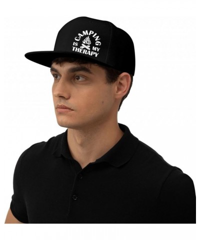 Camping is My Therapy Hat Flat Bill Baseball Cap Hip Hop Style Flat Visor Hats Adjustable Cool Black Cap Unisex Black $10.73 ...