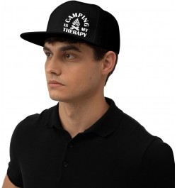 Camping is My Therapy Hat Flat Bill Baseball Cap Hip Hop Style Flat Visor Hats Adjustable Cool Black Cap Unisex Black $10.73 ...