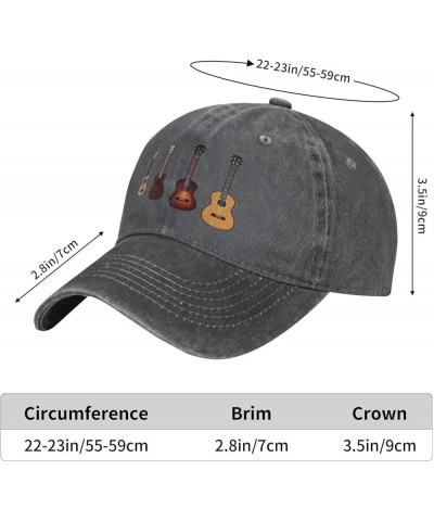 Funny Ukulele Musical Instrument Gifts for Women Hats for Mens Women Baseball Cap Vintage Washed Baseball Hats Black Deep Hea...