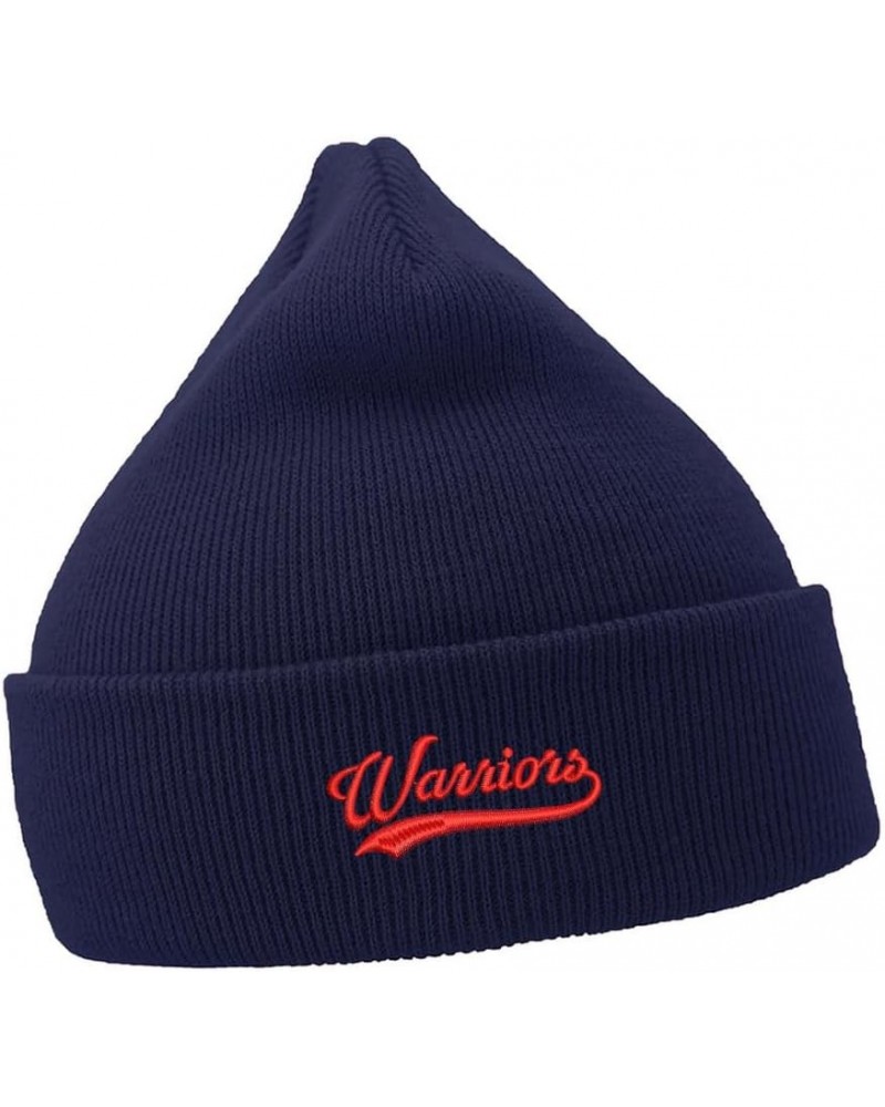 Mens Beanie Hats Warriors Embroidered Casual Knit Hats for Women Winter Navy Acrylic $14.64 Skullies & Beanies