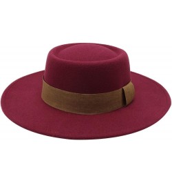 Women Men Fedora Hat Wide Brim Woolen Trilby Hat with Band Panama Hat Ladies Spring Autumn Flat Top Hats Packable Red Wine $1...