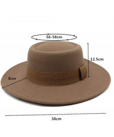 Women Men Fedora Hat Wide Brim Woolen Trilby Hat with Band Panama Hat Ladies Spring Autumn Flat Top Hats Packable Red Wine $1...