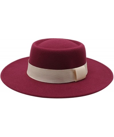 Women Men Fedora Hat Wide Brim Woolen Trilby Hat with Band Panama Hat Ladies Spring Autumn Flat Top Hats Packable Red Wine $1...