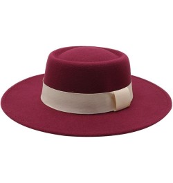 Women Men Fedora Hat Wide Brim Woolen Trilby Hat with Band Panama Hat Ladies Spring Autumn Flat Top Hats Packable Red Wine $1...