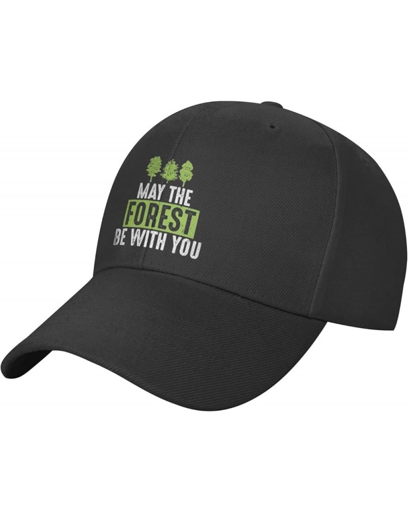 May The Forest Be with Peaked Hat Adjustable Solid Color Curved Peaked Cap Unisex Black Black $16.73 Newsboy Caps