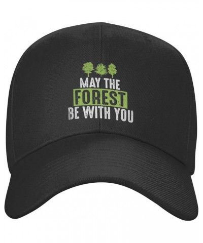 May The Forest Be with Peaked Hat Adjustable Solid Color Curved Peaked Cap Unisex Black Black $16.73 Newsboy Caps