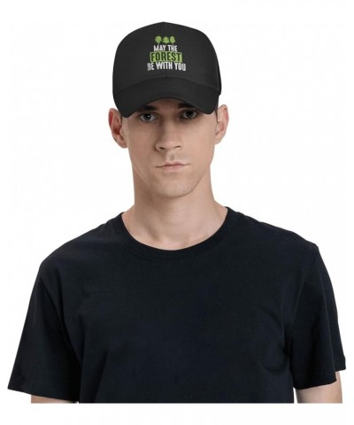 May The Forest Be with Peaked Hat Adjustable Solid Color Curved Peaked Cap Unisex Black Black $16.73 Newsboy Caps