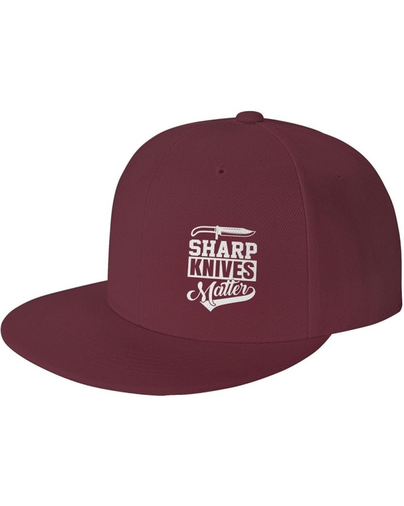 Sharp Knives Matter Chefs Hat Adjustable Snapback Flat Bill Hats Funny Baseball Cap Men Women Dark Red $10.58 Baseball Caps