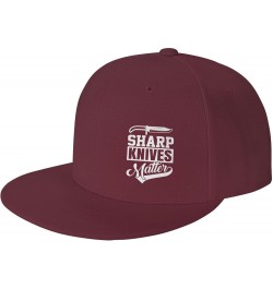 Sharp Knives Matter Chefs Hat Adjustable Snapback Flat Bill Hats Funny Baseball Cap Men Women Dark Red $10.58 Baseball Caps