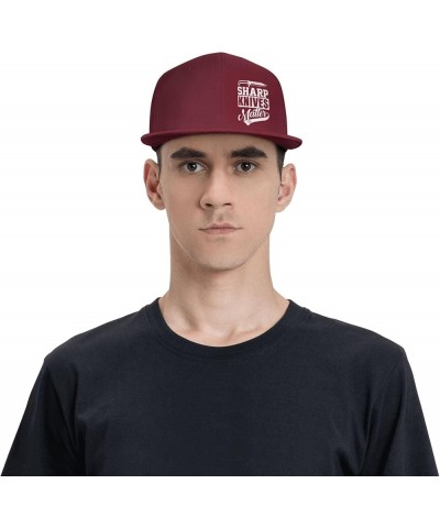 Sharp Knives Matter Chefs Hat Adjustable Snapback Flat Bill Hats Funny Baseball Cap Men Women Dark Red $10.58 Baseball Caps