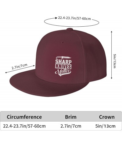 Sharp Knives Matter Chefs Hat Adjustable Snapback Flat Bill Hats Funny Baseball Cap Men Women Dark Red $10.58 Baseball Caps