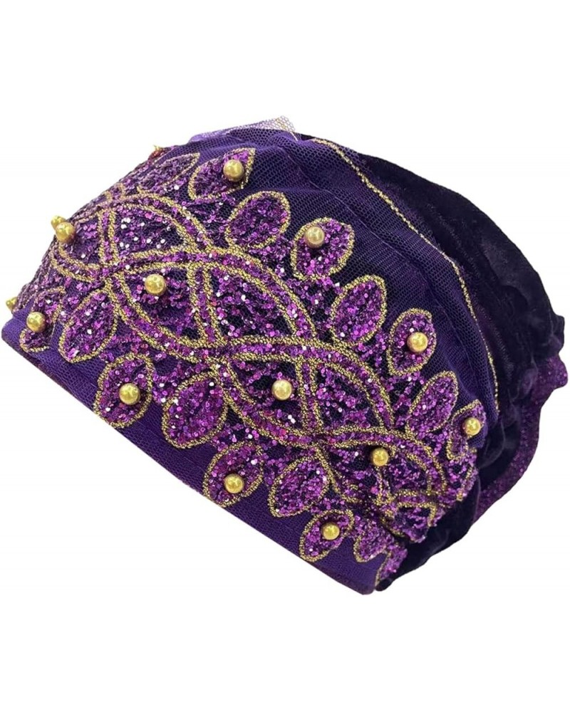 Womens Fashion Cap Lace Sequin Printed Beaded Solid Flat Cap Fade Purple $6.49 Baseball Caps