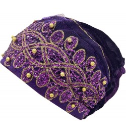 Womens Fashion Cap Lace Sequin Printed Beaded Solid Flat Cap Fade Purple $6.49 Baseball Caps