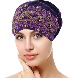 Womens Fashion Cap Lace Sequin Printed Beaded Solid Flat Cap Fade Purple $6.49 Baseball Caps