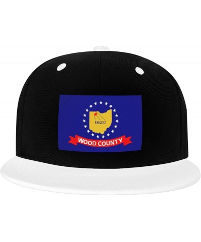 Flag of Wood County, Ohio Snapback Hat for Men Women Baseball Cap Trucker Flat Bill Hats Dad Caps White $11.88 Baseball Caps