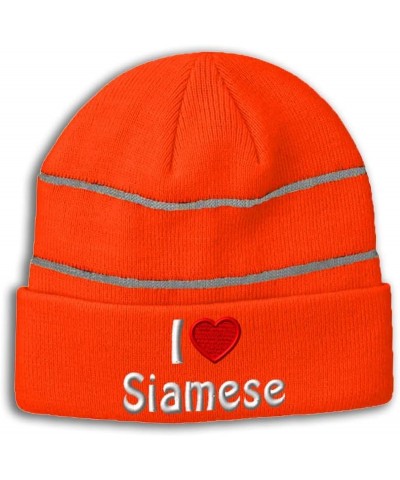 CustomReflective Beanie I (Love) Siamese Red Heart Pet Lovers Cats High Visibility Running Gear for Men & Women Neon Orange D...