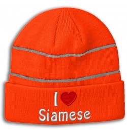 CustomReflective Beanie I (Love) Siamese Red Heart Pet Lovers Cats High Visibility Running Gear for Men & Women Neon Orange D...