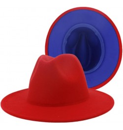 Women Men Patchwork Wool Felt Jazz Fedora Hats Double Sided Color Matching Panama Trilby Cap Red and Blue $9.40 Fedoras