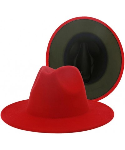 Women Men Patchwork Wool Felt Jazz Fedora Hats Double Sided Color Matching Panama Trilby Cap Red and Blue $9.40 Fedoras