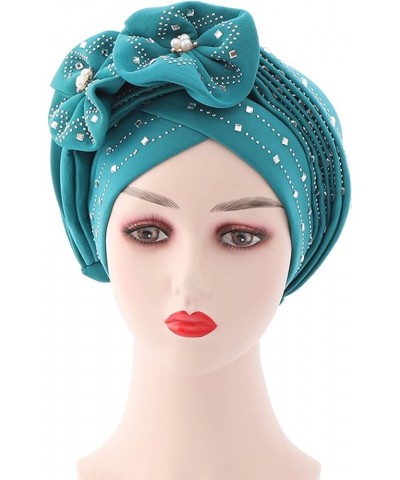 Women Beading Braid Hat Muslim Ruffle Cancer Wrap Cap Sleep Caps Satin Lined Hair Bonnets Leather for Women Mint Green $10.73...