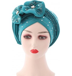 Women Beading Braid Hat Muslim Ruffle Cancer Wrap Cap Sleep Caps Satin Lined Hair Bonnets Leather for Women Mint Green $10.73...