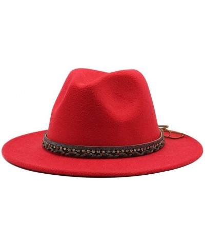 Autumn and Winter Lovers' Big Brim Jazz Hat, Ethnic Style Wool Top Hat Luopan Caps & Hats Rose Red $23.02 Fedoras