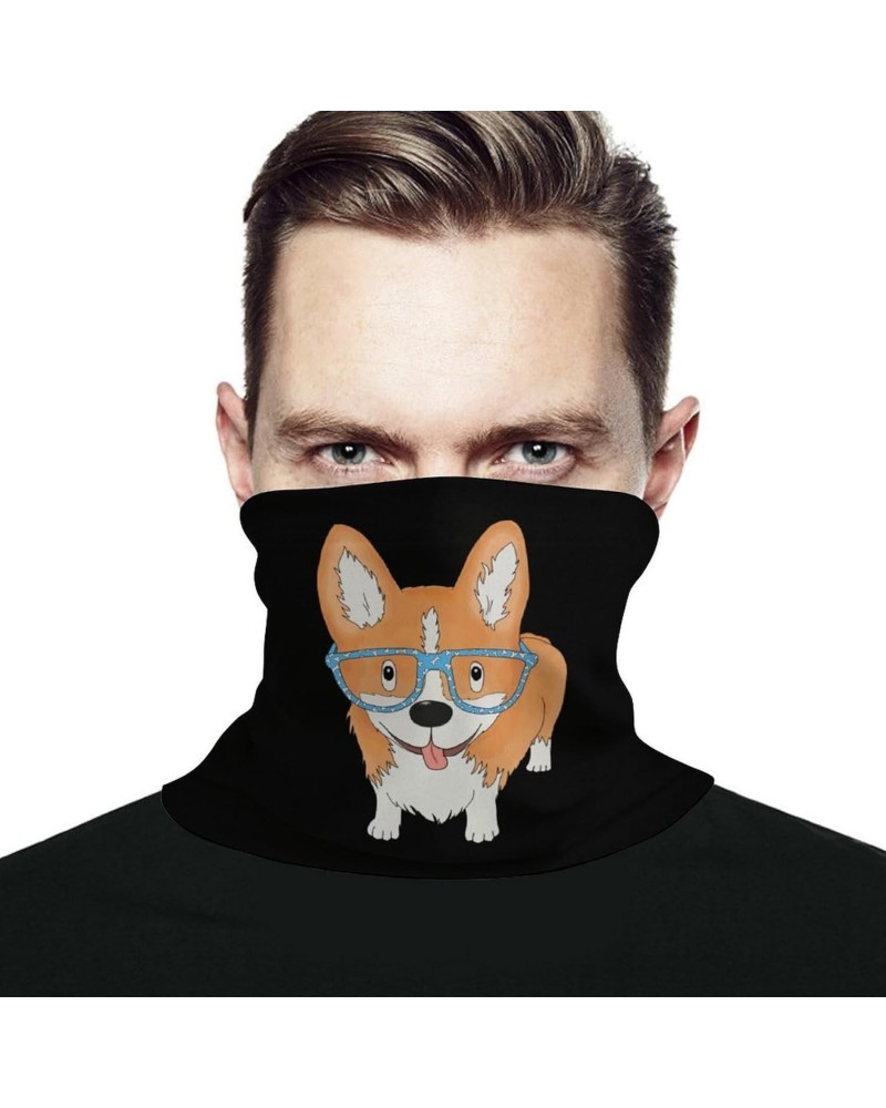 Corgi with Glasses Face Mask Unisex Neck Gaiter Seamless Face Cover Scarf Bandanas with Drawstring for Cycling Hiking, nuijfs...