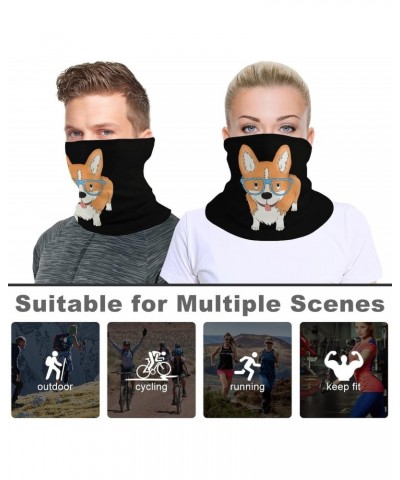 Corgi with Glasses Face Mask Unisex Neck Gaiter Seamless Face Cover Scarf Bandanas with Drawstring for Cycling Hiking, nuijfs...