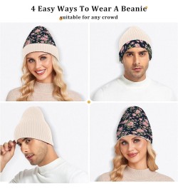 White Adults Women Men Knit Beanie Hat Pattern Sunflowers Honey Bees Gnomes Funny Comfortable Beanie Knit Hat Seamless Patter...