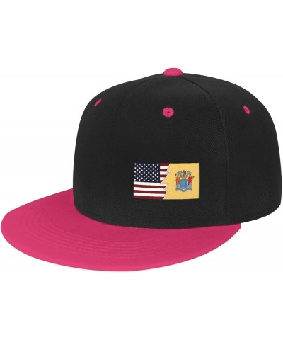 Ripped Style American and Flag of New Jersey Snapback Hat Flat Bill Hat Baseball Cap for Men Women Flat Brim Hats Pink $13.18...