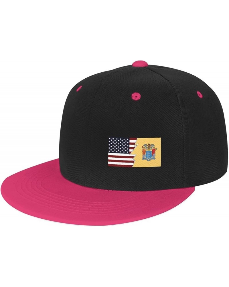 Ripped Style American and Flag of New Jersey Snapback Hat Flat Bill Hat Baseball Cap for Men Women Flat Brim Hats Pink $13.18...