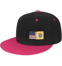 Ripped Style American and Flag of New Jersey Snapback Hat Flat Bill Hat Baseball Cap for Men Women Flat Brim Hats Pink $13.18...