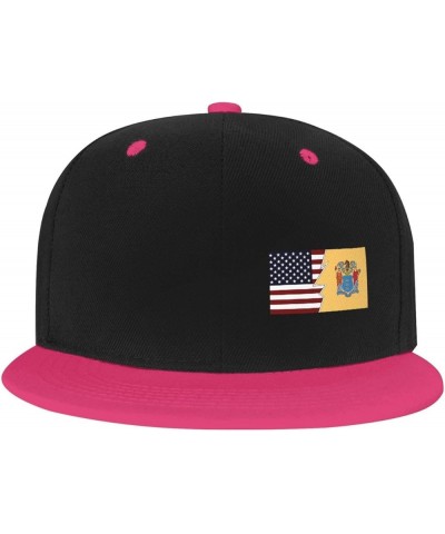 Ripped Style American and Flag of New Jersey Snapback Hat Flat Bill Hat Baseball Cap for Men Women Flat Brim Hats Pink $13.18...