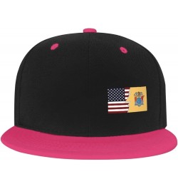 Ripped Style American and Flag of New Jersey Snapback Hat Flat Bill Hat Baseball Cap for Men Women Flat Brim Hats Pink $13.18...