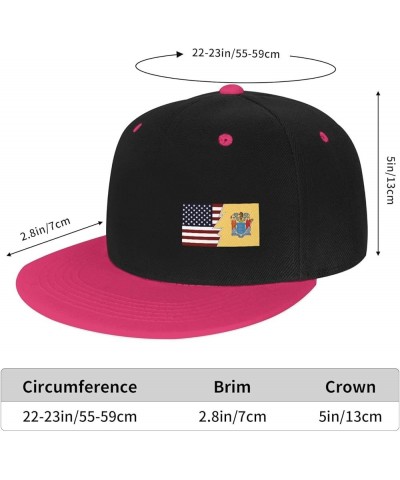 Ripped Style American and Flag of New Jersey Snapback Hat Flat Bill Hat Baseball Cap for Men Women Flat Brim Hats Pink $13.18...