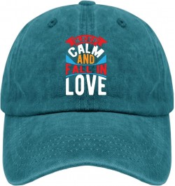 Keep Calm and Fall in Love hat Funny Trucker hat Pigment Black Hats for Women Gifts for Her Sun Caps Cyan Blue $9.50 Sun Hats